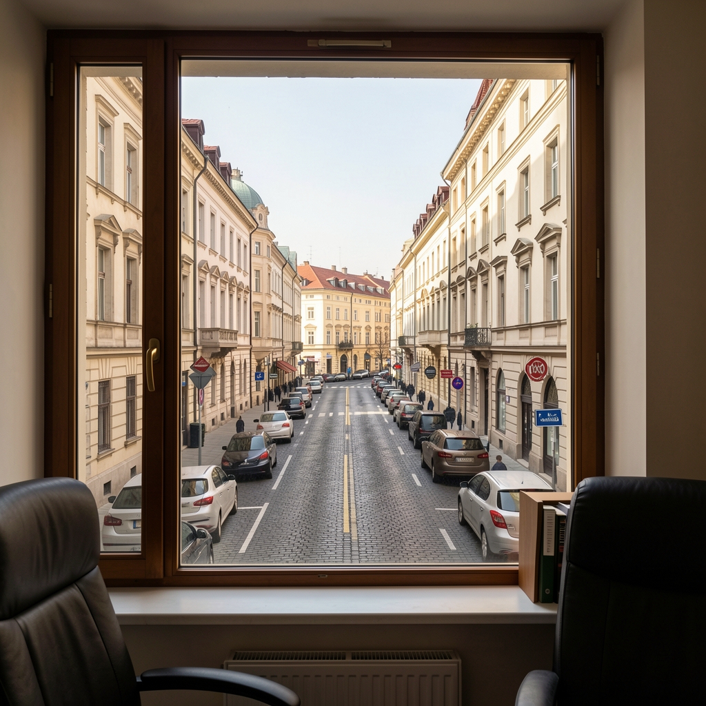 Pogled na Knez Mihailovu ulicu u Beogradu kroz prozor redakcije