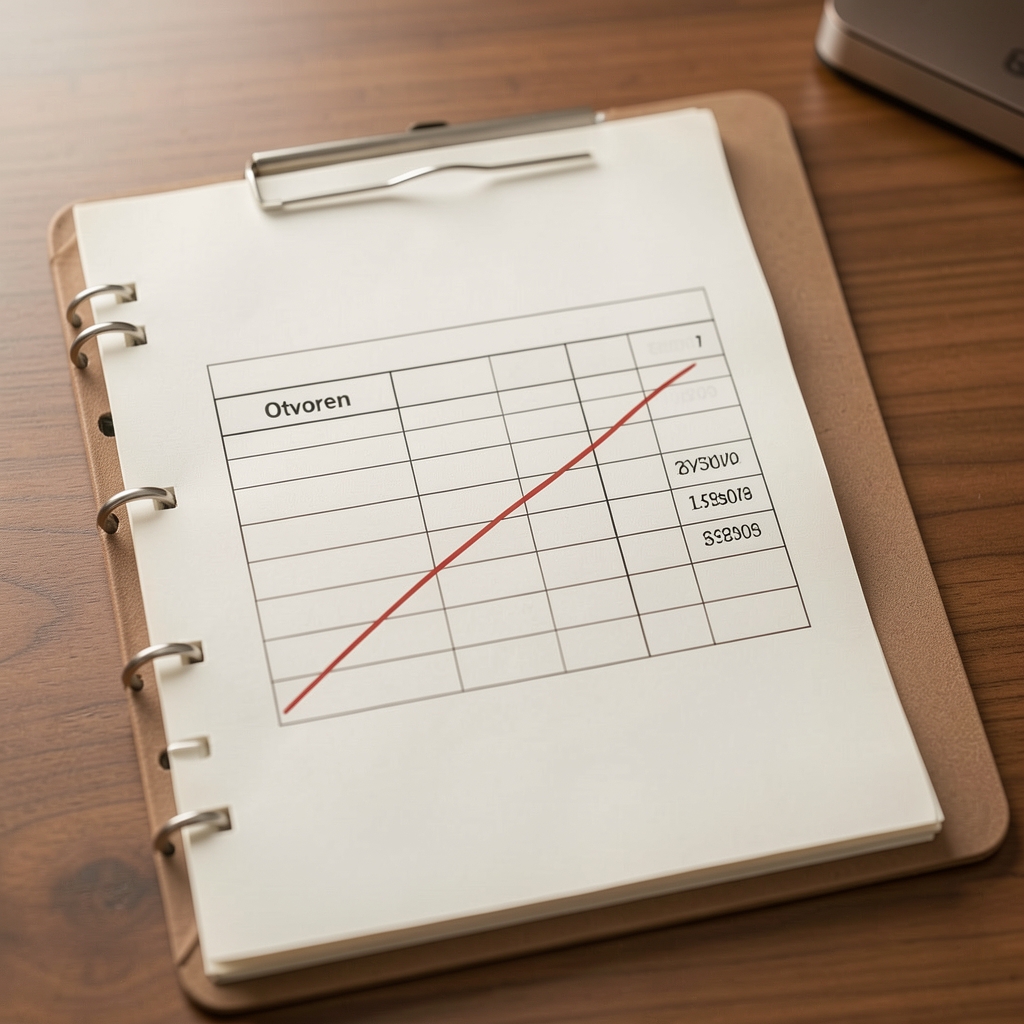 Otvoren notes sa tabelom troškova precrtanom kao znak da je sadržaj informativan