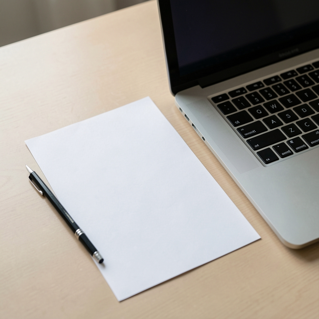 Papirni formular za uredničku ispravku pored olovke i otvorenog laptopa